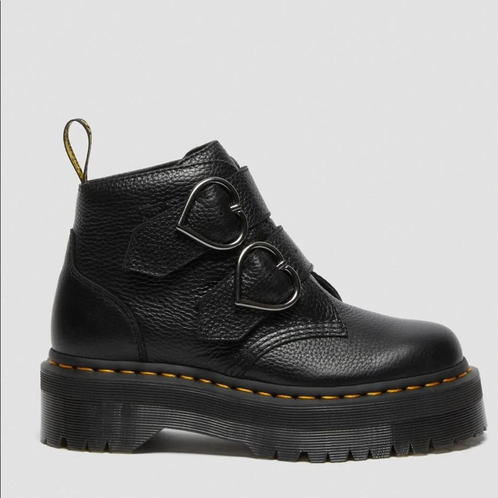 Dr MARTENS DEVON HEART LEATHERS PLATFORM BLACK BOOTS - Picture 9 of 16